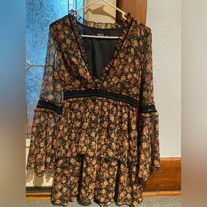 Nasty Gal Floral Bell Sleeve Skater Dress